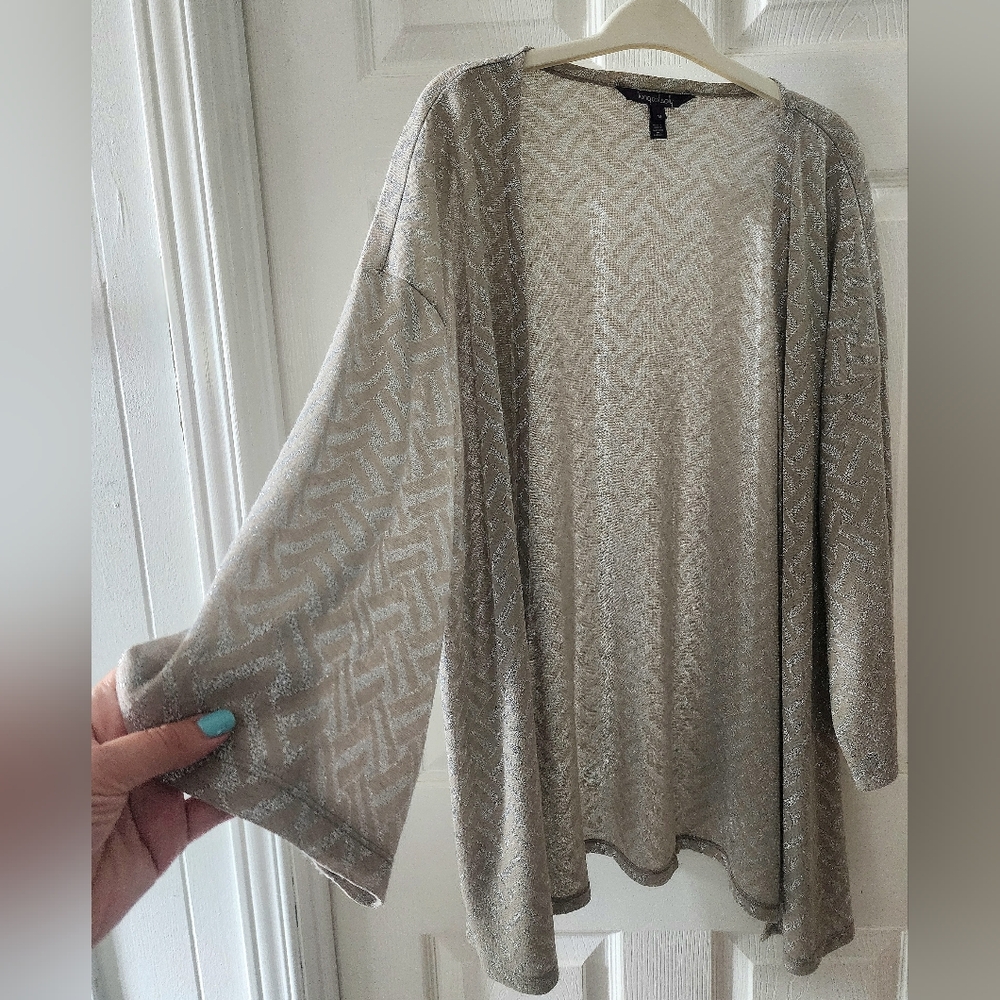 💐2/$25 Long Tall Sally Open Jacket Cardigan Neutral w Metallic Pattern, Medium